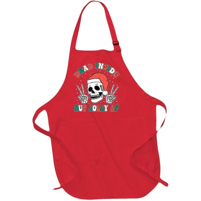 Dead Inside But Jolly Af Christmas Spirit Skeleton Skull Full-Length Apron With Pockets