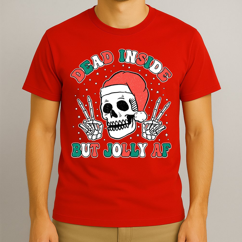 Dead Inside But Jolly Af Christmas Spirit Skeleton Skull T-Shirt