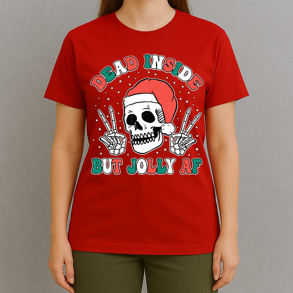 Dead Inside But Jolly Af Christmas Spirit Skeleton Skull T-Shirt