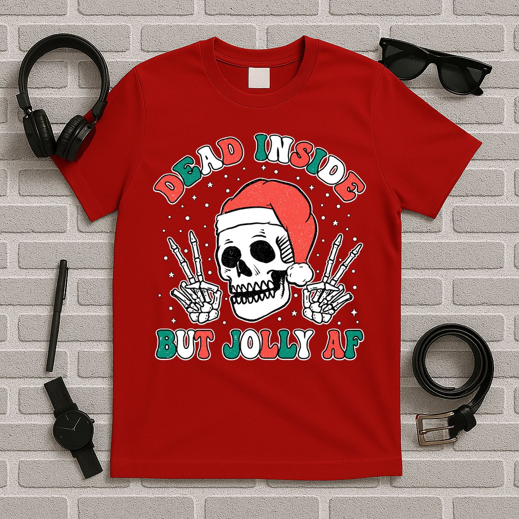 Dead Inside But Jolly Af Christmas Spirit Skeleton Skull T-Shirt