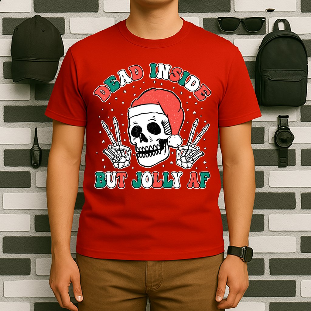 Dead Inside But Jolly Af Christmas Spirit Skeleton Skull T-Shirt