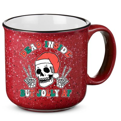 Dead Inside But Jolly Af Christmas Spirit Skeleton Skull 15oz Campfire Ceramic Mug
