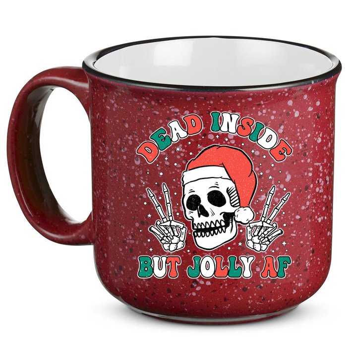 Dead Inside But Jolly Af Christmas Spirit Skeleton Skull 15oz Campfire Ceramic Mug