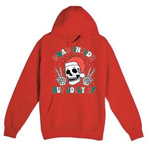 Dead Inside But Jolly Af Christmas Spirit Skeleton Skull Premium Pullover Hoodie