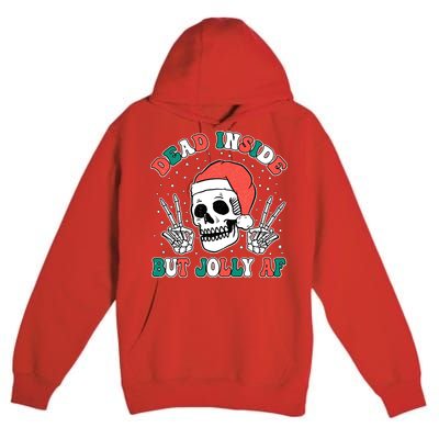 Dead Inside But Jolly Af Christmas Spirit Skeleton Skull Premium Pullover Hoodie