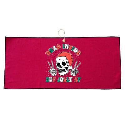 Dead Inside But Jolly Af Christmas Spirit Skeleton Skull Large Microfiber Waffle Golf Towel