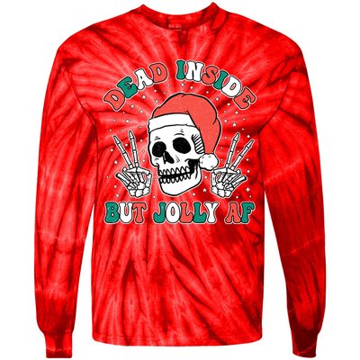 Dead Inside But Jolly Af Christmas Spirit Skeleton Skull Tie-Dye Long Sleeve Shirt