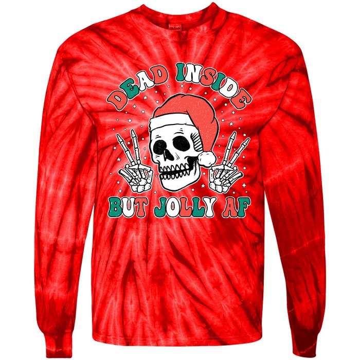 Dead Inside But Jolly Af Christmas Spirit Skeleton Skull Tie-Dye Long Sleeve Shirt