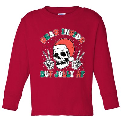Dead Inside But Jolly Af Christmas Spirit Skeleton Skull Toddler Long Sleeve Shirt