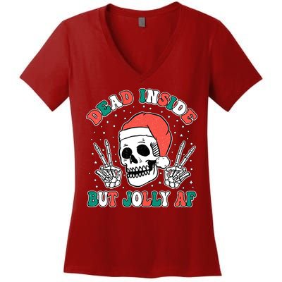 Dead Inside But Jolly Af Christmas Spirit Skeleton Skull Women's V-Neck T-Shirt