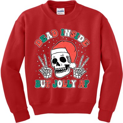 Dead Inside But Jolly Af Christmas Spirit Skeleton Skull Kids Sweatshirt
