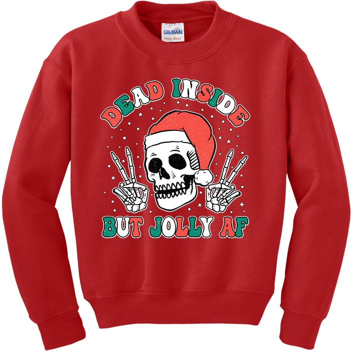 Dead Inside But Jolly Af Christmas Spirit Skeleton Skull Kids Sweatshirt