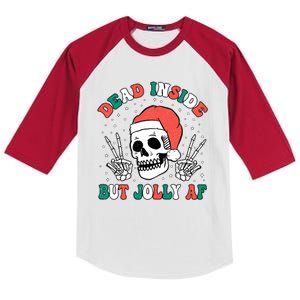 Dead Inside But Jolly Af Christmas Spirit Skeleton Skull Kids Colorblock Raglan Jersey