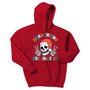 Dead Inside But Jolly Af Christmas Spirit Skeleton Skull Kids Hoodie