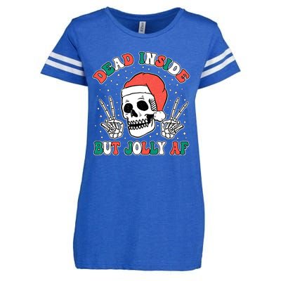 Dead Inside But Jolly Af Christmas Spirit Skeleton Skull Enza Ladies Jersey Football T-Shirt