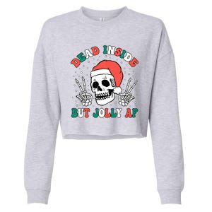 Dead Inside But Jolly Af Christmas Spirit Skeleton Skull Cropped Pullover Crew