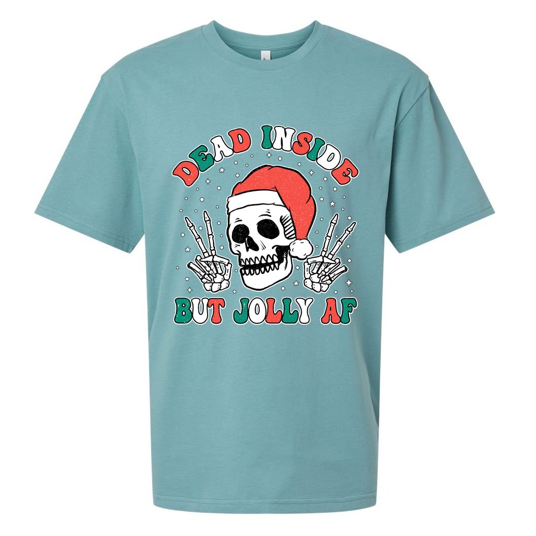Dead Inside But Jolly Af Christmas Spirit Skeleton Skull Sueded Cloud Jersey T-Shirt