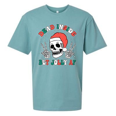 Dead Inside But Jolly Af Christmas Spirit Skeleton Skull Sueded Cloud Jersey T-Shirt