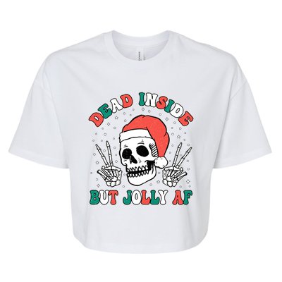 Dead Inside But Jolly Af Christmas Spirit Skeleton Skull Bella+Canvas Jersey Crop Tee