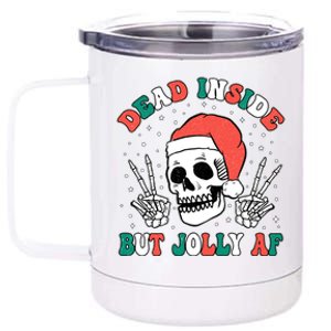 Dead Inside But Jolly Af Christmas Spirit Skeleton Skull 12 oz Stainless Steel Tumbler Cup