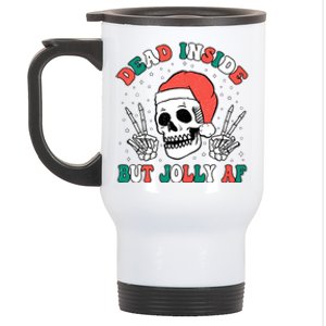 Dead Inside But Jolly Af Christmas Spirit Skeleton Skull Stainless Steel Travel Mug