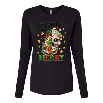 Dead Inside But Merry Christmas Skeleton Skull Xmas Holiday Gift Womens Cotton Relaxed Long Sleeve T-Shirt