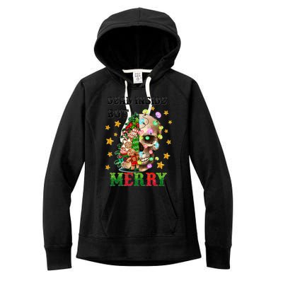 Dead Inside But Merry Christmas Skeleton Skull Xmas Holiday Gift Women's Fleece Hoodie