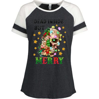 Dead Inside But Merry Christmas Skeleton Skull Xmas Holiday Gift Enza Ladies Jersey Colorblock Tee