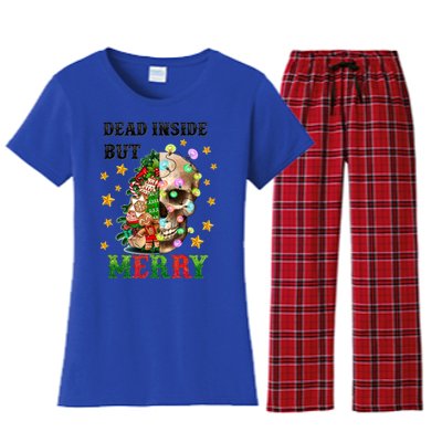 Dead Inside But Merry Christmas Skeleton Skull Xmas Holiday Gift Women's Flannel Pajama Set