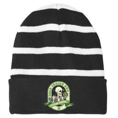 Dead Inside But Lucky Striped Beanie with Solid Band