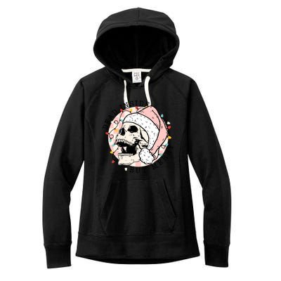 Dead Inside But Merry Christmas Skull Skeleton Santa Hat Gift Women's Fleece Hoodie