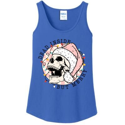 Dead Inside But Merry Christmas Skull Skeleton Santa Hat Gift Ladies Essential Tank