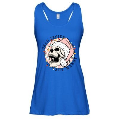 Dead Inside But Merry Christmas Skull Skeleton Santa Hat Gift Ladies Essential Flowy Tank