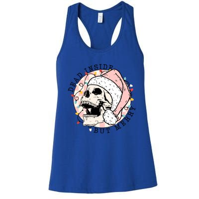 Dead Inside But Merry Christmas Skull Skeleton Santa Hat Gift Women's Racerback Tank