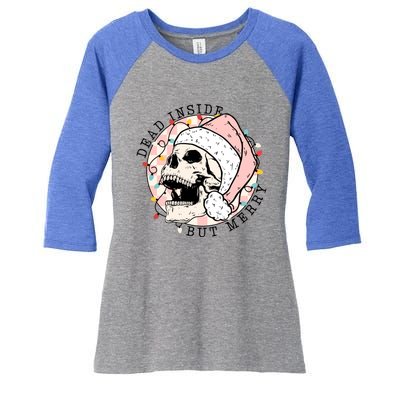 Dead Inside But Merry Christmas Skull Skeleton Santa Hat Gift Women's Tri-Blend 3/4-Sleeve Raglan Shirt