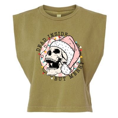 Dead Inside But Merry Christmas Skull Skeleton Santa Hat Gift Garment-Dyed Women's Muscle Tee