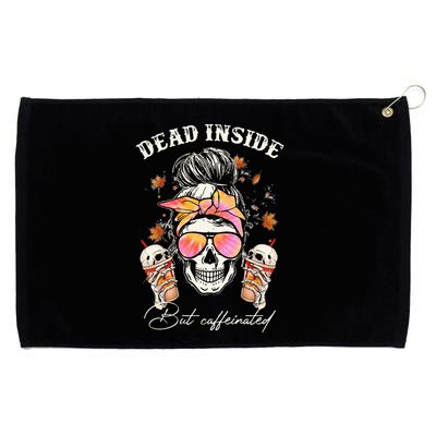 Dead Inside But Caffeinated Messy Bun Coffee Halloween Women Grommeted Golf Towel