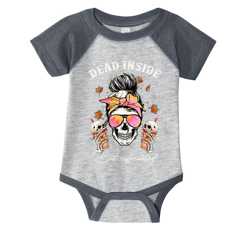 Dead Inside But Caffeinated Messy Bun Coffee Halloween Women Infant Baby Jersey Bodysuit