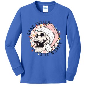 Dead Inside But Merry Dancing Skeleton Santa Christmas Light Gift Kids Long Sleeve Shirt