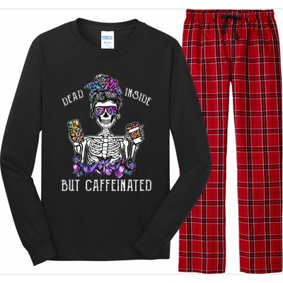 Dead Inside But Caffeinated Skeleton Flower Coffee Lover Long Sleeve Pajama Set