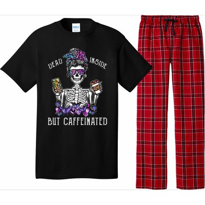 Dead Inside But Caffeinated Skeleton Flower Coffee Lover Pajama Set