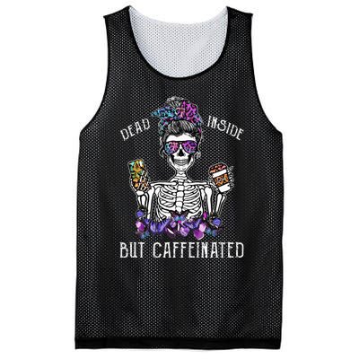 Dead Inside But Caffeinated Skeleton Flower Coffee Lover Mesh Reversible Basketball Jersey Tank