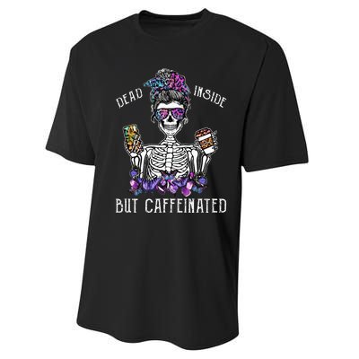 Dead Inside But Caffeinated Skeleton Flower Coffee Lover Performance Sprint T-Shirt