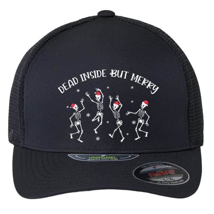 Dead Inside But Merry Dancing Skeleton Funny Dance Flexfit Unipanel Trucker Cap