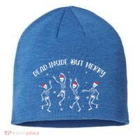 Dead Inside But Merry Dancing Skeleton Funny Dance Sustainable Beanie