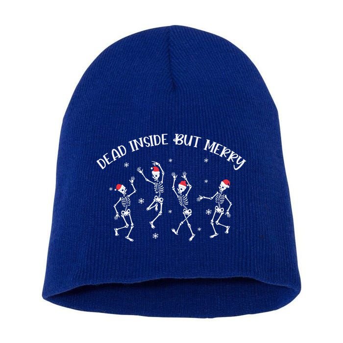 Dead Inside But Merry Dancing Skeleton Funny Dance Short Acrylic Beanie