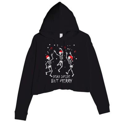 Dead Inside But Merry Funny Skeleton Christmas Gift Crop Fleece Hoodie