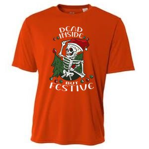 Dead Inside But Festive Drunk Christmas Skeleton Santa Funny Gift Cooling Performance Crew T-Shirt