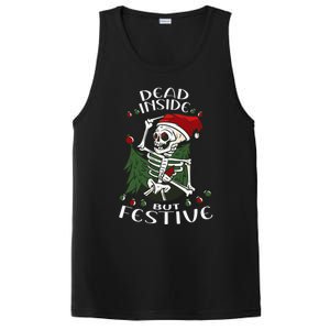 Dead Inside But Festive Drunk Christmas Skeleton Santa Funny Gift PosiCharge Competitor Tank