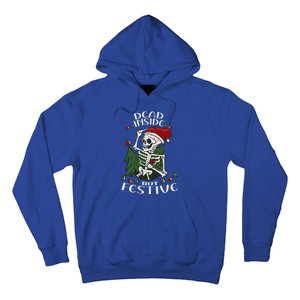 Dead Inside But Festive Drunk Christmas Skeleton Santa Funny Gift Hoodie